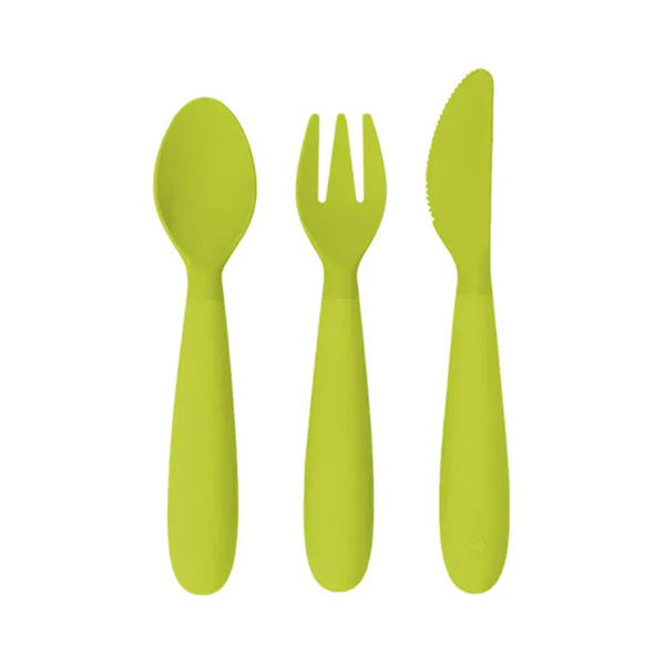 EzPz Happy Utensils for Toddlers(Spoon, Fork & Knife) - Lime