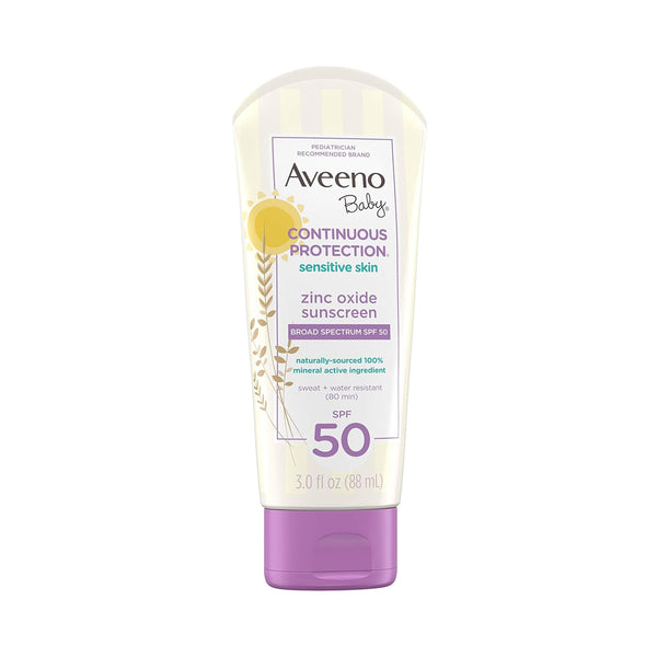 Aveeno Baby Continuous Protection Zinc Oxide Mineral Sunscreen Lotion For Sensitive Skin Spf 50 - 88ml
