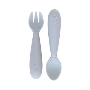 EzPz Mini Utensils for Toddlers (Spoon & Fork) - Pewter