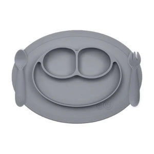 EzPz Mini Feeding Set for Toddlers (Mat, Spoon & Fork) - Grey