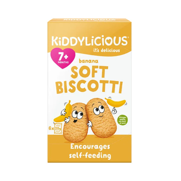 Kiddylicious Banana Soft Biscotti Snack for Babies 7M+, Encourages Self-Feeding, 6 Twin Packs - 120g - Dezine Kids