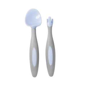 B.Box Spoon & Fork Cutlery Set with Travel Case Angled Handles - Bubblegum Light Blue