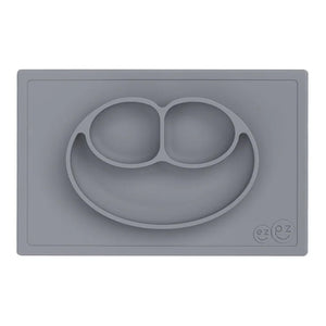 Ezpz Happy Mat 100% Food Grade Silicone Toddler Suction Plate with Built In Placemat, Smile Design Divided Plate - Grey