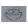 Ezpz Happy Mat 100% Food Grade Silicone Toddler Suction Plate with Built In Placemat, Smile Design Divided Plate - Grey