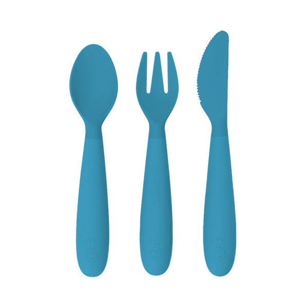 EzPz Happy Utensils for Toddlers(Spoon, Fork & Knife) - Blue