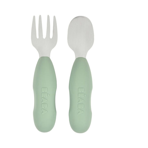 Beaba Set of 2 Stainless Steel Pre Cutlery - Sage Green