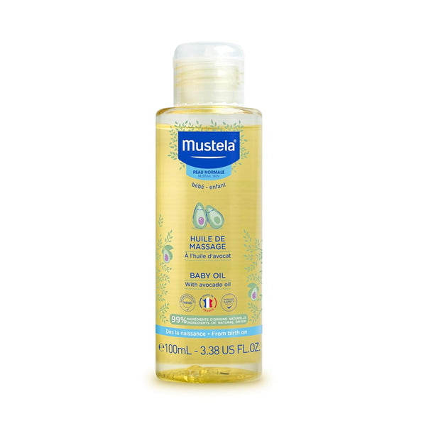 Mustela Baby Massage Oil with Avocado, Helps Treat Cradle Cap & Soothes Skin, Chemical Free & Safe From Birth On - 100 ml - Dezine Kids