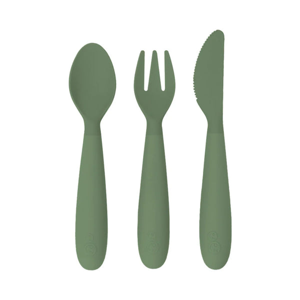 EzPz Happy Utensils for Toddlers(Spoon, Fork & Knife) - Olive