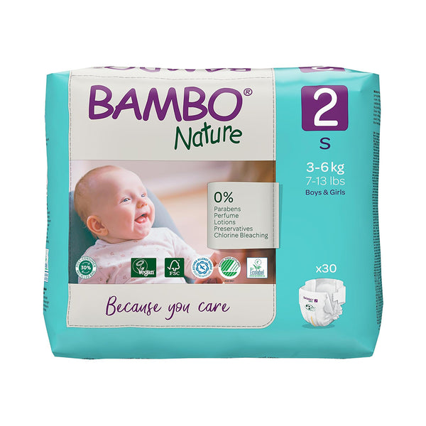 Bambo Nature Tape Diapers, Size 2, S Size (3-6 Kgs) 30pcs - Dezine Kids