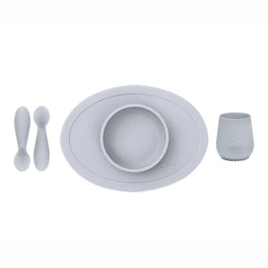 EzPz First Foods Set 100% Food Grade Silicone Baby & Toddler Suction Bowl with Built In Placemat - Pewter