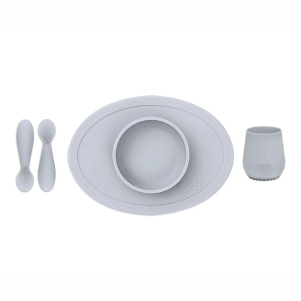 EzPz First Foods Set 100% Food Grade Silicone Baby & Toddler Suction Bowl with Built In Placemat - Pewter - Dezine Kids