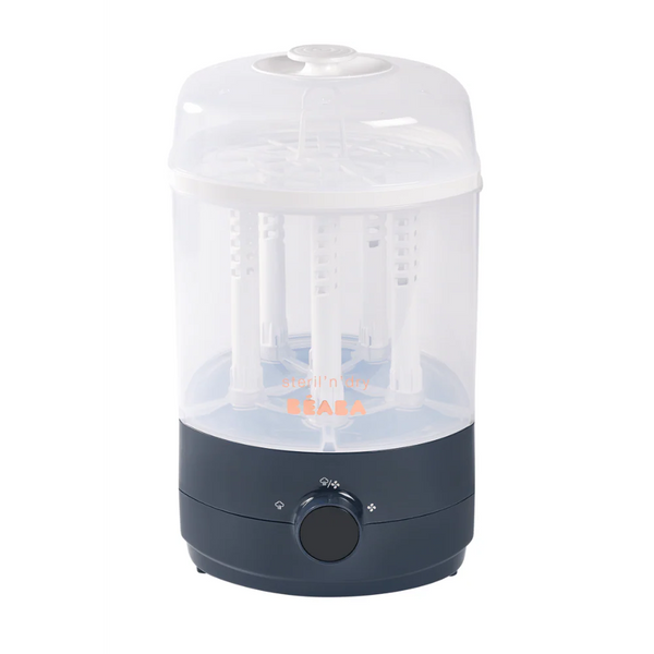 Beaba 2 in 1 Baby Bottle Sterilizer and Dryer, 8 Min Steam Sterilization, 3 Modes Sterilize, Dry or Both, Capacity for 6 Bottles -Night Blue