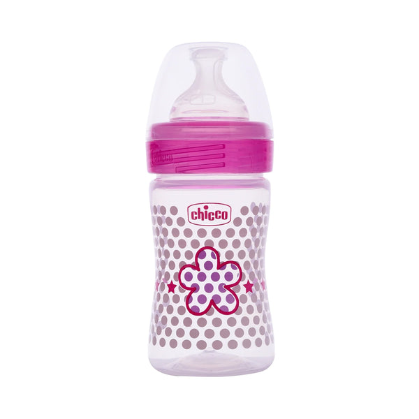 Chicco Well Being 0M+ Slow Flow Baby Bottle 150ml - Pink