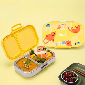 Basil 2 Compartment Stainless Steel Lunchbox with Plastic Lid - Kitty Party