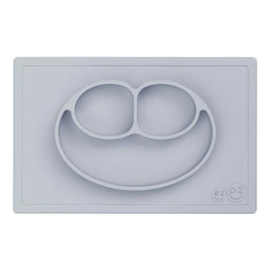 Ezpz Happy Mat 100% Food Grade Silicone Toddler Suction Plate with Built In Placemat, Smile Design Divided Plate - Pewter