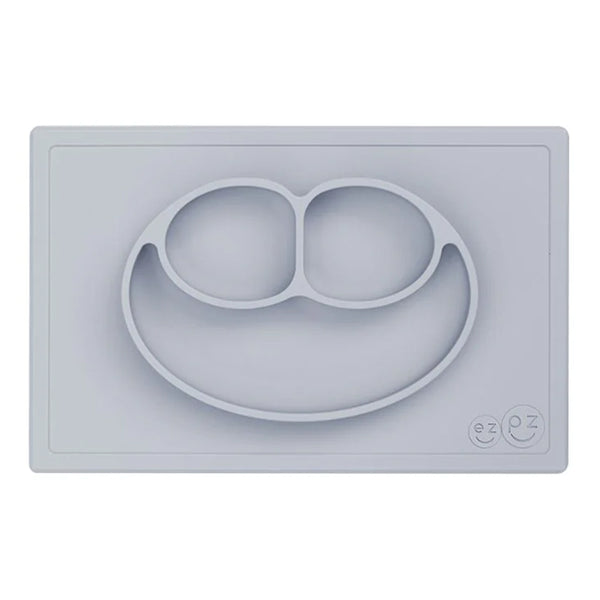 Ezpz Happy Mat 100% Food Grade Silicone Toddler Suction Plate with Built Placemat, Smile Design Divided Plate - Pewter