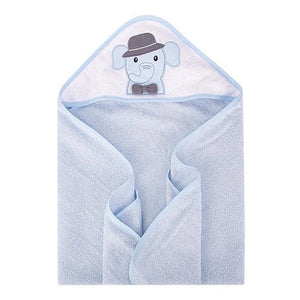 Hudson Baby Animal Face Cotton Hooded Towel, Size 30in x 30in - Light Blue Elephant