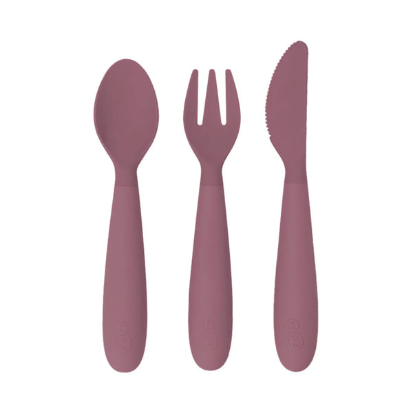 EzPz Happy Utensils for Toddlers(Spoon, Fork & Knife) - Mauve