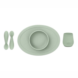 EzPz First Foods Set 100% Food Grade Silicone Baby & Toddler Suction Bowl with Built In Placemat - Sage