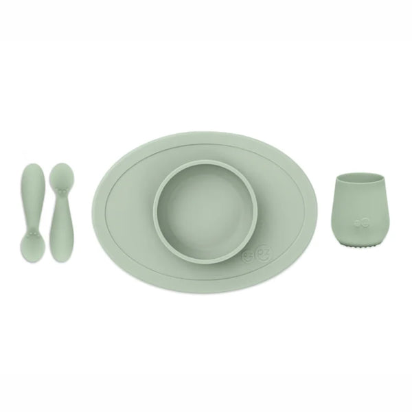 EzPz First Foods Set 100% Food Grade Silicone Baby & Toddler Suction Bowl with Built In Placemat - Sage - Dezine Kids