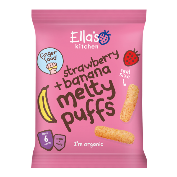 Ellas Kitchen Organic Melty Puffs Baby Snack, 6+ months - Strawberry and Banana - Dezine Kids