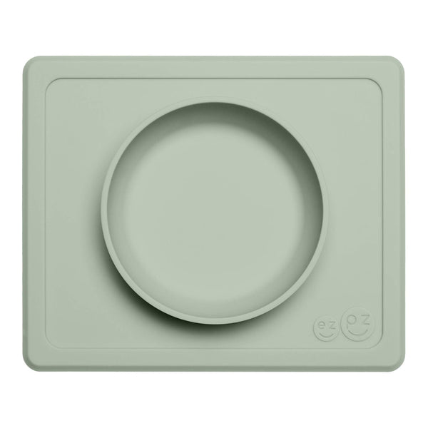 EzPz Happy Bowl 100% Food Grade Silicone Suction Bowl with Built In Placemat - Sage