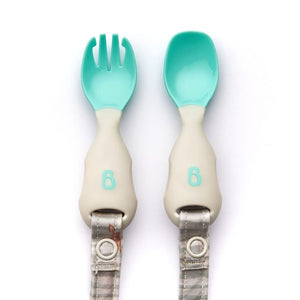 Bibado Handi Cutlery Attachable Weaning Cutlery Set - Woodland Friends Grey