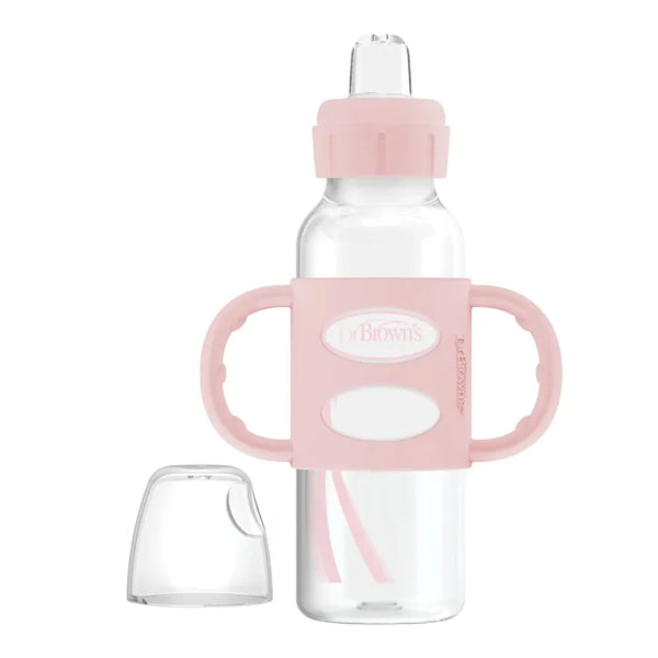 Dr.Browns Milestone Narrow Sippy Spout Bottle with Silicone Handles (6m+) 8oz/250 ml - Light Pink - Dezine Kids