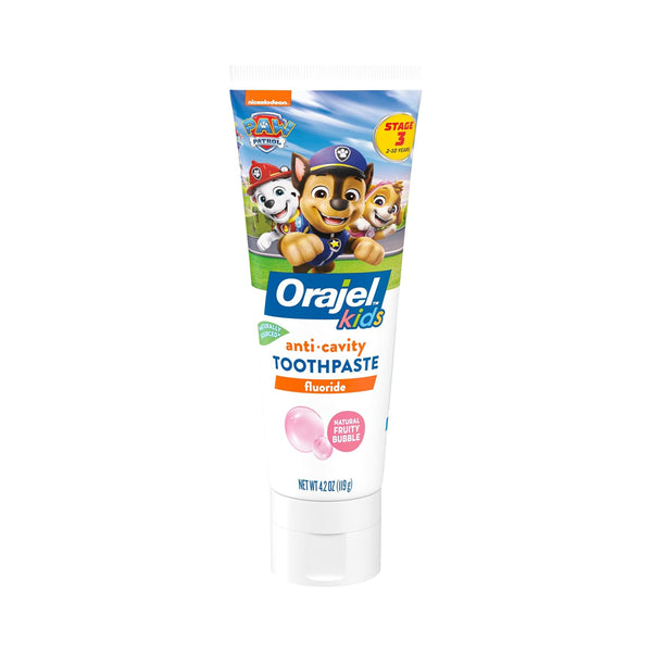 Orajel Kids Anti Cavity Toothpaste Fluoride Paw Patrol, Natural Fruity Bubble Flavor, Stage 3, 2-10 Yrs - 119 g - Dezine Kids