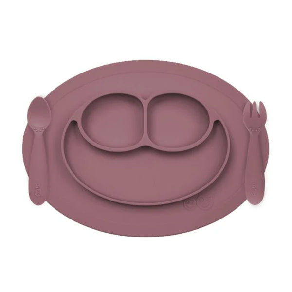 EzPz Mini Feeding Set for Toddlers (Mat, Spoon & Fork) - Mauve