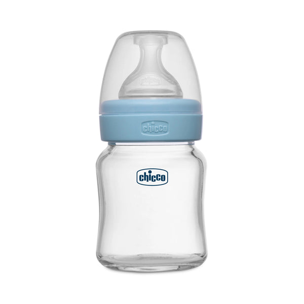 Chicco Well Being Glass Feeding Bottle for 0m+ 120ml Slow Flow - Blue