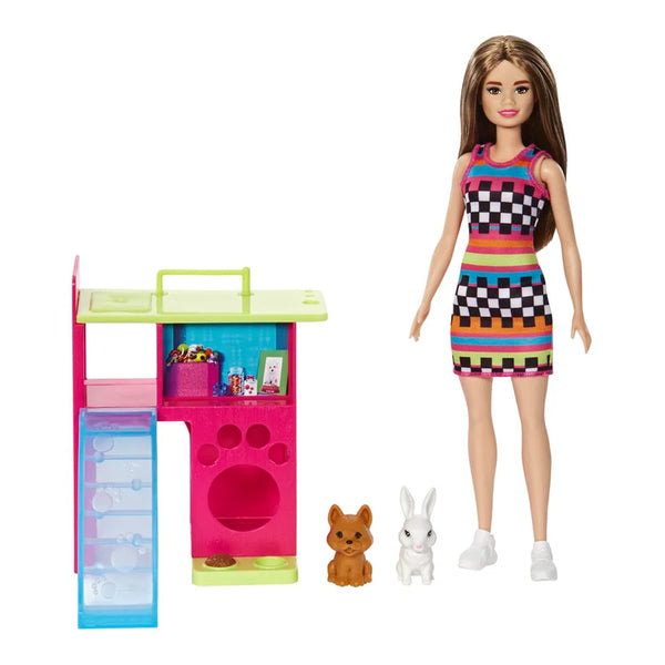 Barbie Doll and Pet Playhouse with 2 Pets Playset for Kids