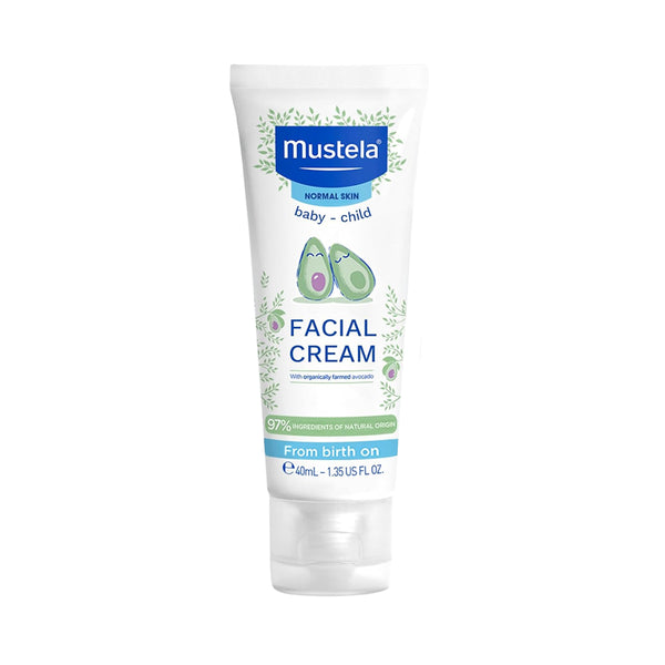 Mustela Hydra Bebe Face Cream With Avocado Moisturizes & Strengthens Skin Barrier, Chemical Free & Safe From Birth On - 40 ml - Dezine Kids