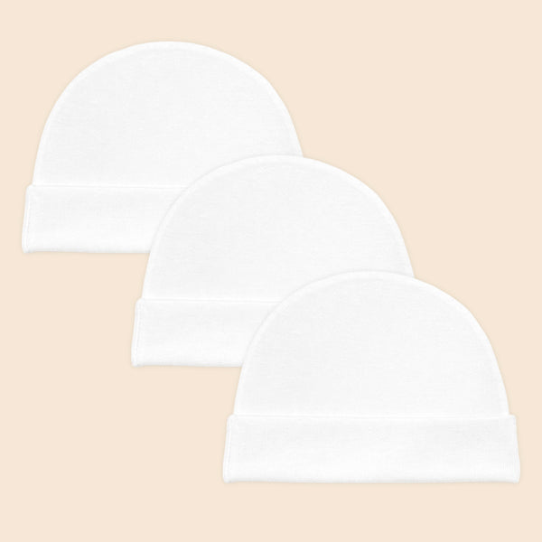 Hopop Soft & Comfortable Cotton Baby Caps Pack of 3 - White - Dezine Kids