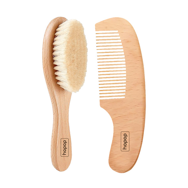 Hopop Natural Bristle Baby Wooden Brush & Comb Set - Dezine Kids