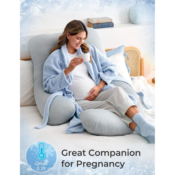 Momcozy U Shaped Pregnancy Pillow with Cooling Cover - Grey