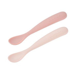 Beaba 1st Stage Silicone Spoon with Ultra Soft Tip, Gum Friendly, Ergonomic Handles, Set of 2 - Cotton Candy/Marshmallow