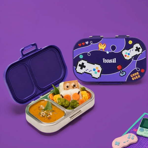 Basil 2 Compartment Stainless Steel Lunchbox with Plastic Lid - Pixel Rush