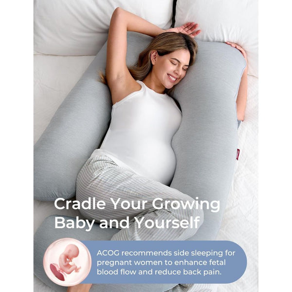 Momcozy U Shaped Pregnancy Pillow with Cooling Cover - Grey