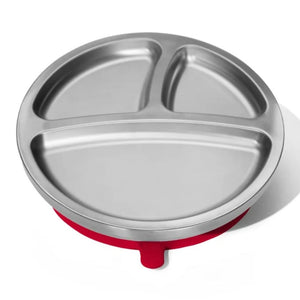 Avanchy Baby Stainless Steel Round Divided Plate with Silicone Suction Base - Magenta