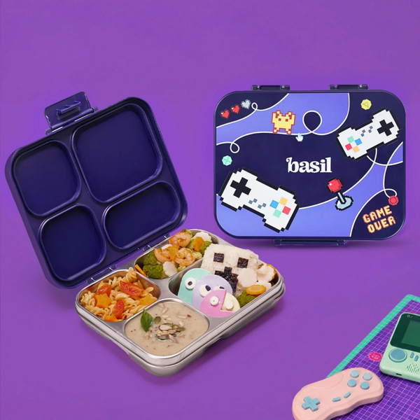 Basil 4 Compartment Stainless Steel Lunchbox with Plastic Lid - Pixel Rush