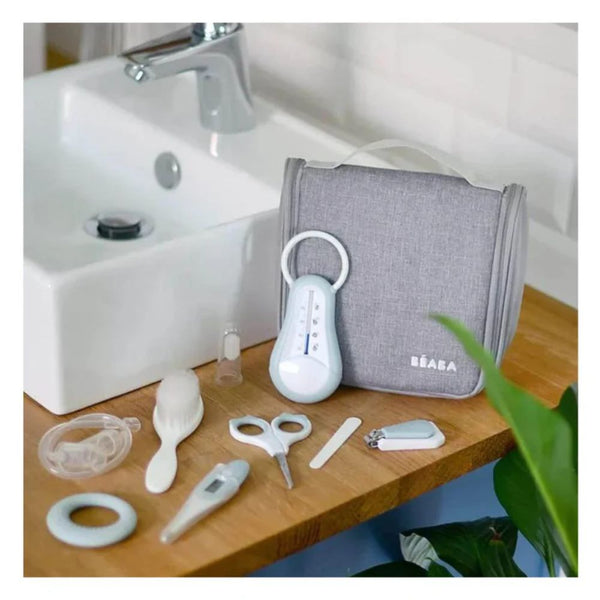 Beaba Grooming Kit, Hanging Toiletry Pouch with 9 Accessories - Blue
