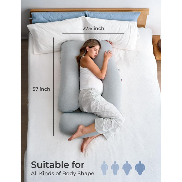 Momcozy U Shaped Pregnancy Pillow with Cooling Cover - Grey