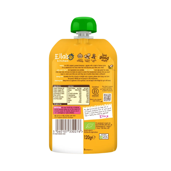 Ellas Kitchen Baby Puree Pouch, 4+ months 120g - Bananas & Apples - Dezine Kids