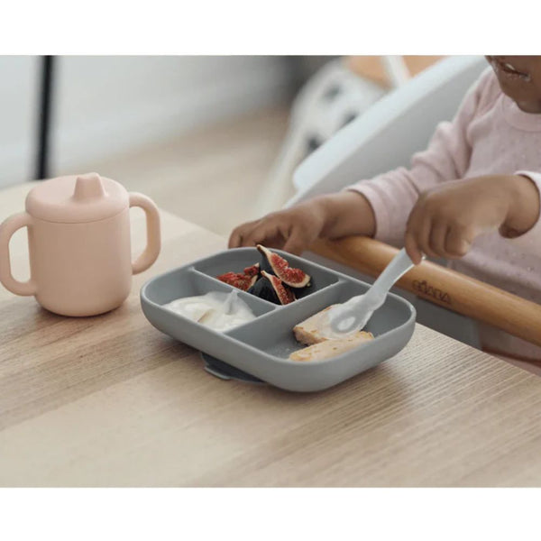 Beaba Silicone 3 Piece Learning Set, Non Slip, Unbreakable, BPA Free Baby Feeding - Pink - Dezine Kids