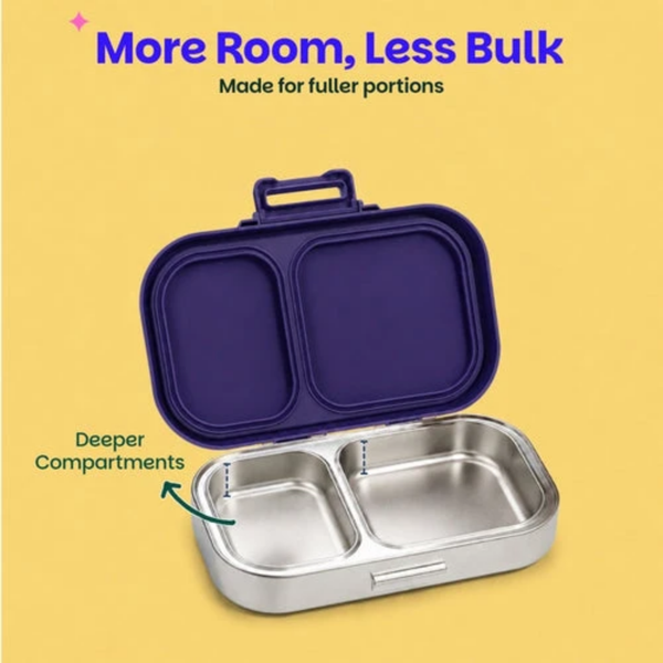 Basil 2 Compartment Stainless Steel Lunchbox with Plastic Lid - Pixel Rush