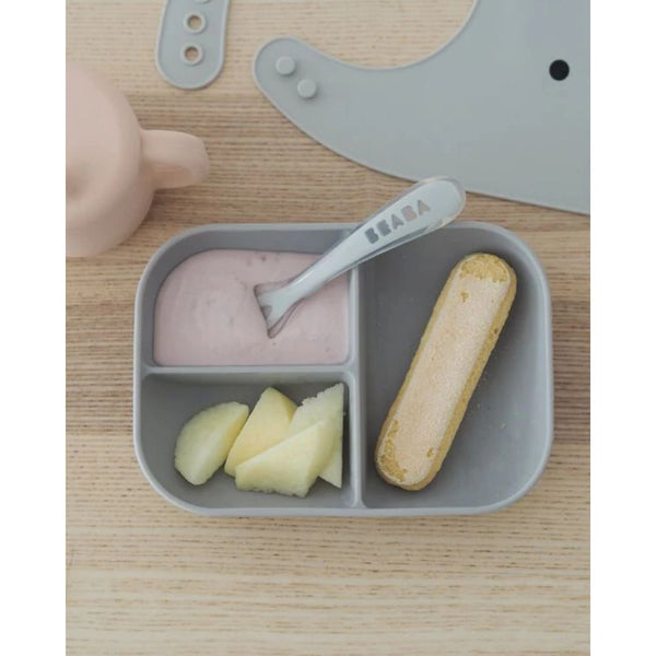 Beaba Silicone 3 Piece Learning Set, Non Slip, Unbreakable, BPA Free Baby Feeding - Pink - Dezine Kids