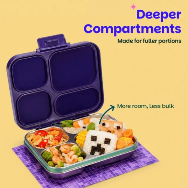 Basil 4 Compartment Stainless Steel Lunchbox with Plastic Lid - Pixel Rush