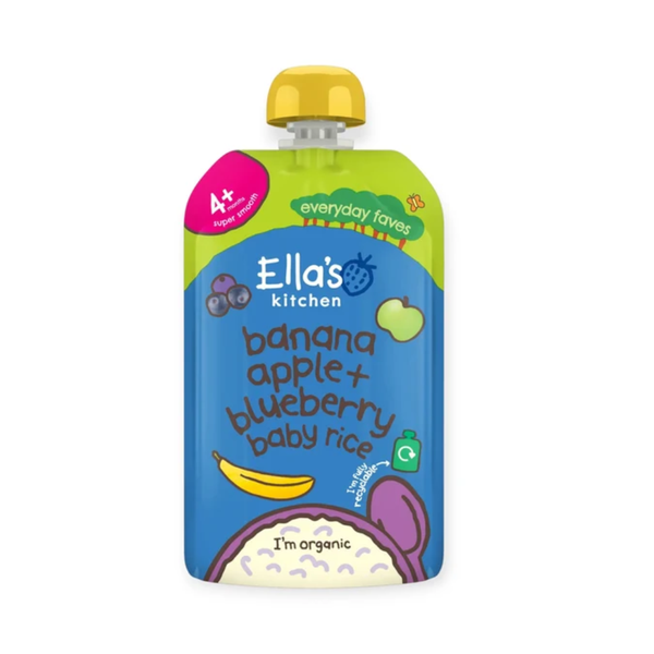 Ellas Kitchen Baby Puree Pouch, 4+ months 120g - Banana Apple & Blueberry Baby Rice - Dezine Kids