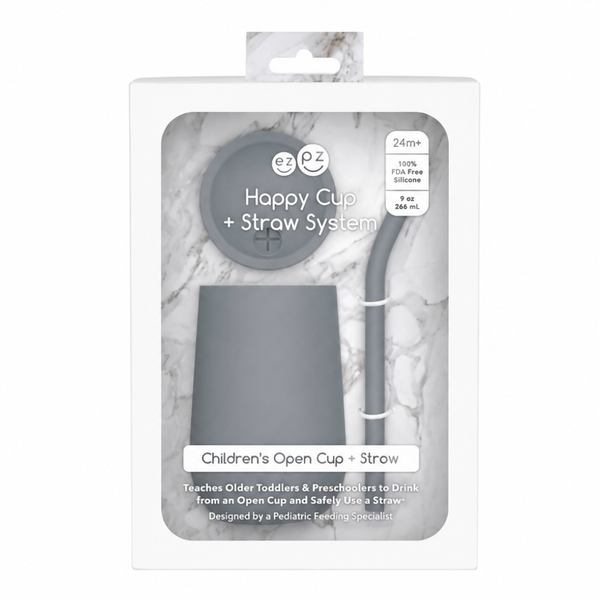 EzPz Happy Cup + Straw Training System for Toddlers - Grey - Dezine Kids